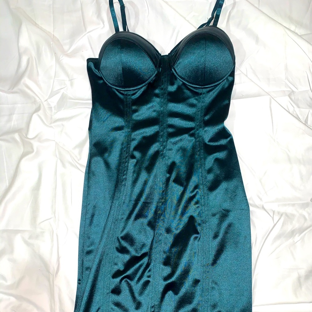 Emerald green silky dress